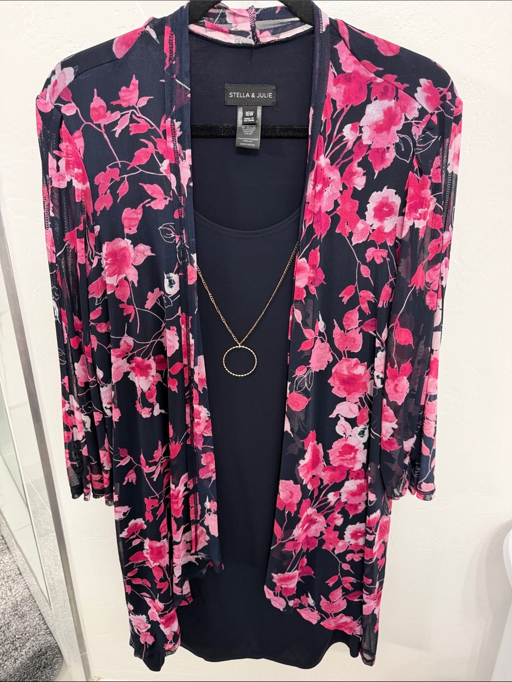 Stella & Julie Navy and Pink Floral Robe Set